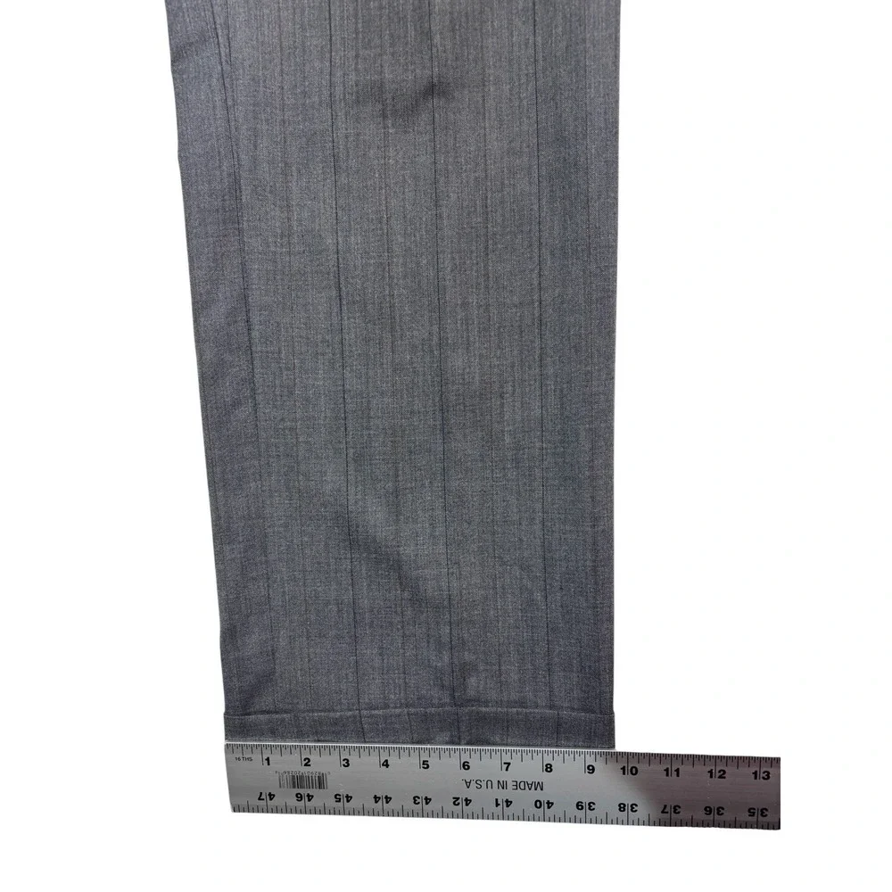 vtg 90s Tom James 46L 37x34 Gray Pinstripe 2pc Pant Suit Wool USA Pleated Cuffed